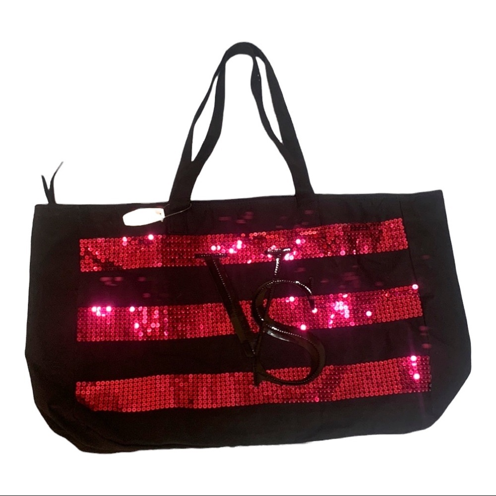 Victoria’s Secret Large Black And Pink Sequin Tote Bag